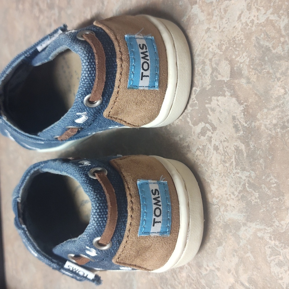 Toms Blue and White Sneakers Size 8 Toddler Boy - Picture 5 of 7